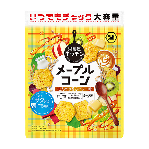 隨時(shí)拉鏈楓糖微香的黃油味湖池屋食品飲料包裝設(shè)計(jì)(圖1)