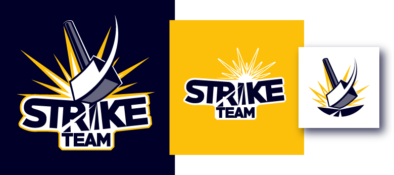 大尺寸、中尺寸和小尺寸的Strike Steam电子竞技标志。