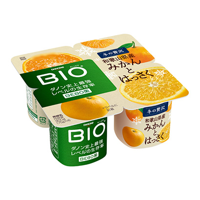 达农比奥和歌山县产的橘子和脆饼干达农日本甜点酸奶包装设计(图1)